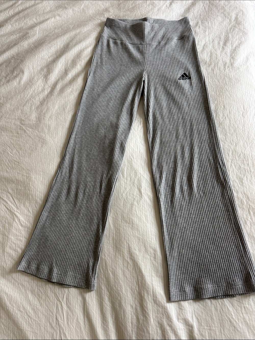 adidas Light Gray Ribbed Flare Leggings - Picture 4 of 9